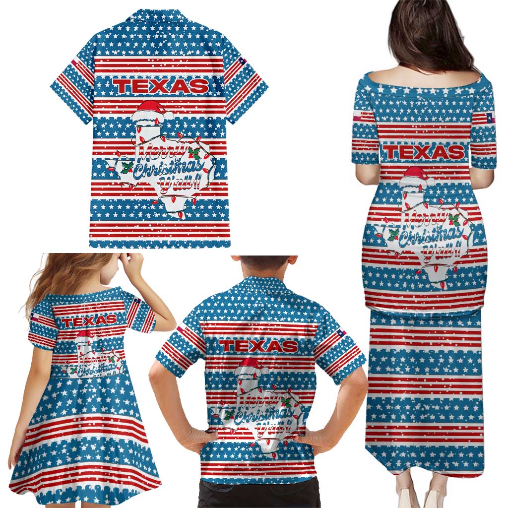 Texas Christmas Family Matching Puletasi and Hawaiian Shirt with Blue and Red Striped Festive Pattern Lone Star and Santa Motif - Wonder Print Shop