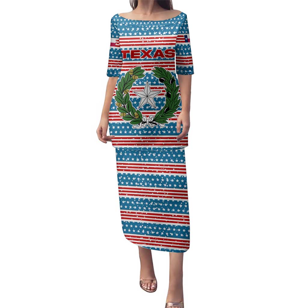 Texas Christmas Family Matching Puletasi and Hawaiian Shirt with Blue and Red Striped Festive Pattern Lone Star and Santa Motif - Wonder Print Shop