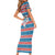Texas Christmas Family Matching Short Sleeve Bodycon Dress and Hawaiian Shirt with Blue and Red Striped Festive Pattern Lone Star and Santa Motif - Wonder Print Shop