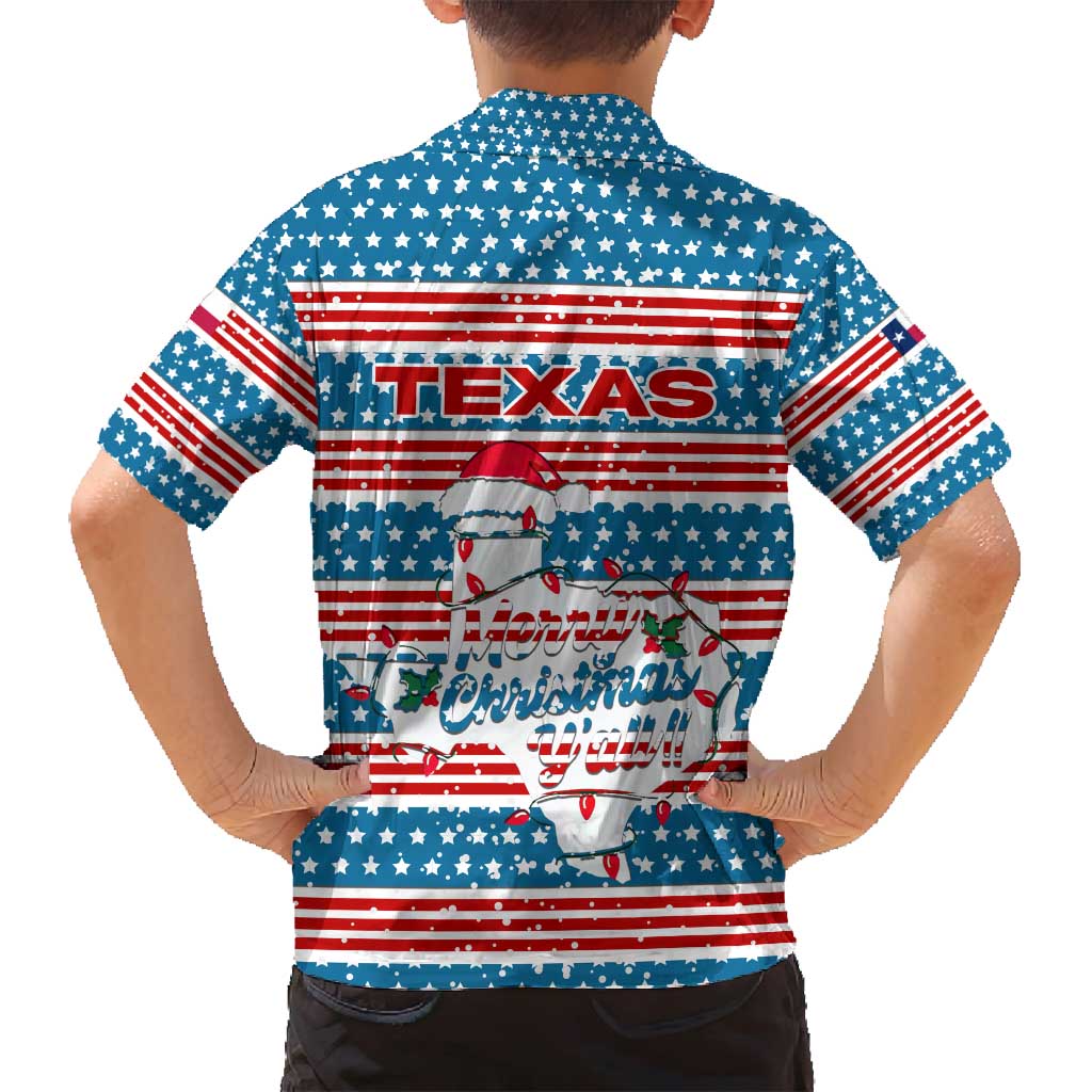 Texas Christmas Family Matching Tank Maxi Dress and Hawaiian Shirt with Blue and Red Striped Festive Pattern Lone Star and Santa Motif - Wonder Print Shop