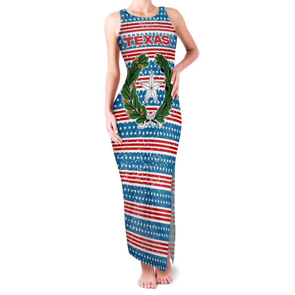 Texas Christmas Family Matching Tank Maxi Dress and Hawaiian Shirt with Blue and Red Striped Festive Pattern Lone Star and Santa Motif - Wonder Print Shop