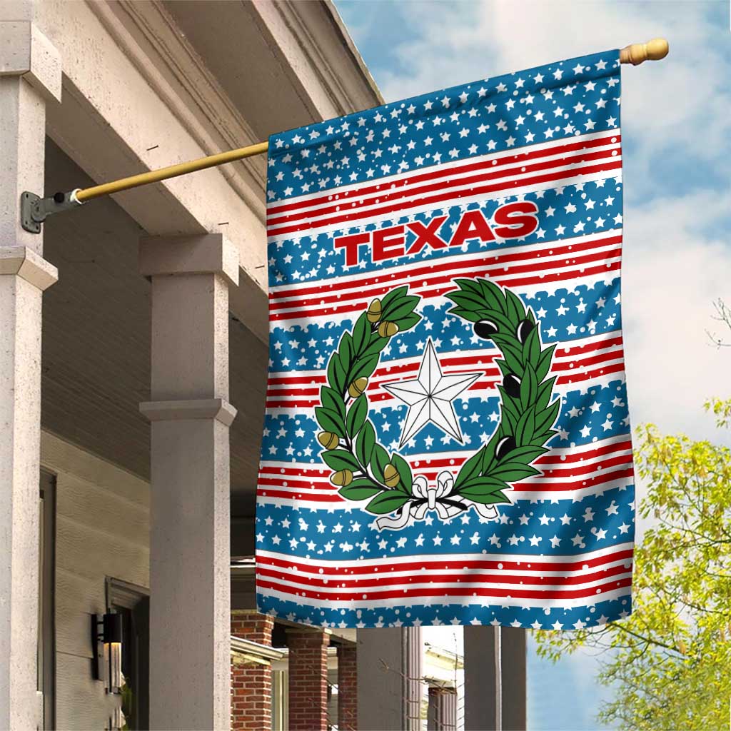 Texas Christmas Garden Flag with Blue and Red Striped Festive Pattern Lone Star and Santa Motif - Wonder Print Shop