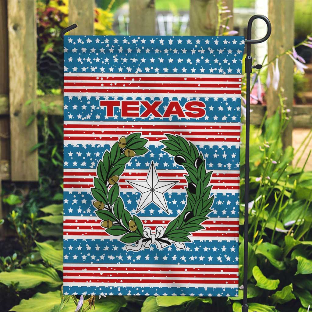 Texas Christmas Garden Flag with Blue and Red Striped Festive Pattern Lone Star and Santa Motif - Wonder Print Shop
