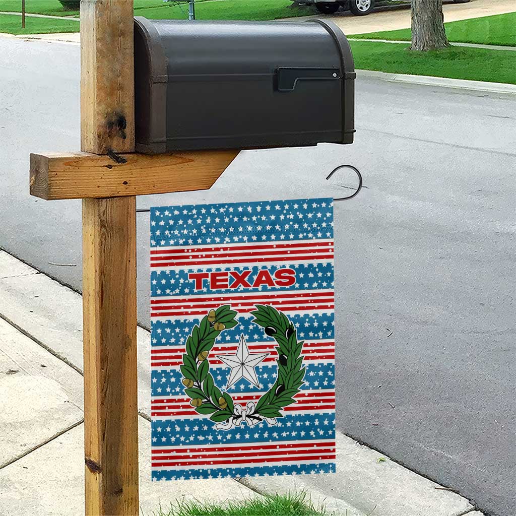 Texas Christmas Garden Flag with Blue and Red Striped Festive Pattern Lone Star and Santa Motif - Wonder Print Shop