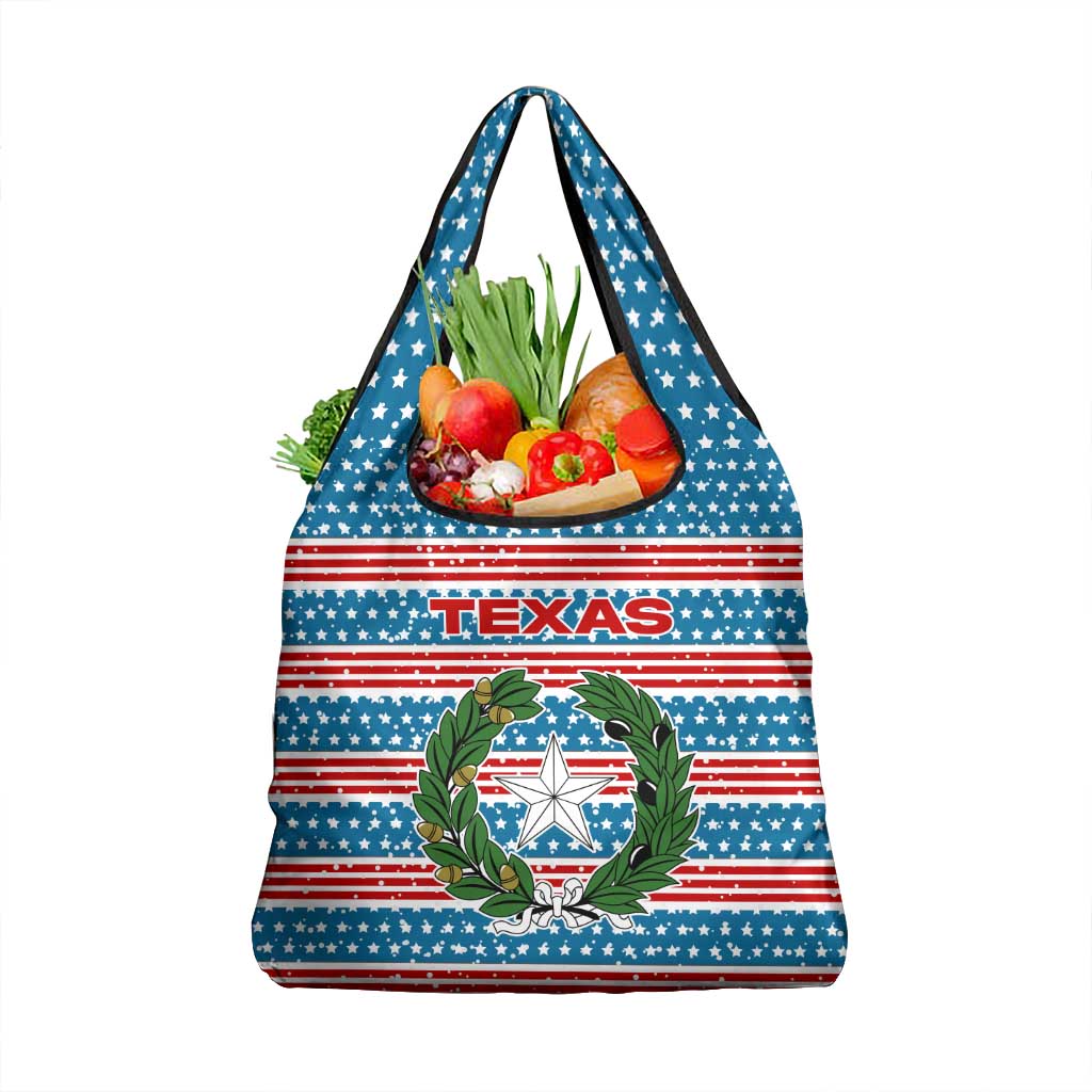 Texas Christmas Grocery Bag with Blue and Red Striped Festive Pattern Lone Star and Santa Motif - Wonder Print Shop