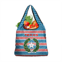 Texas Christmas Grocery Bag with Blue and Red Striped Festive Pattern Lone Star and Santa Motif - Wonder Print Shop