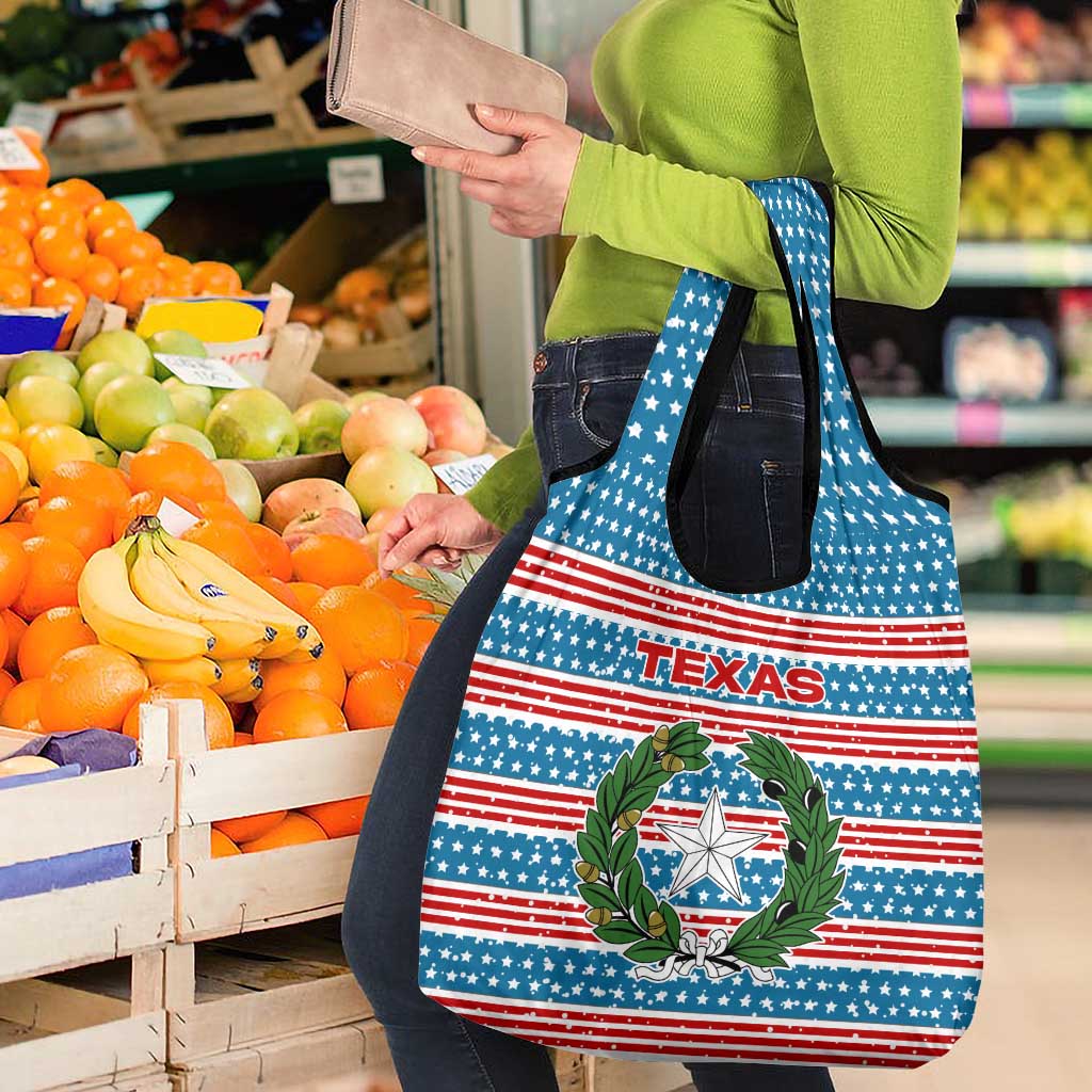 Texas Christmas Grocery Bag with Blue and Red Striped Festive Pattern Lone Star and Santa Motif - Wonder Print Shop