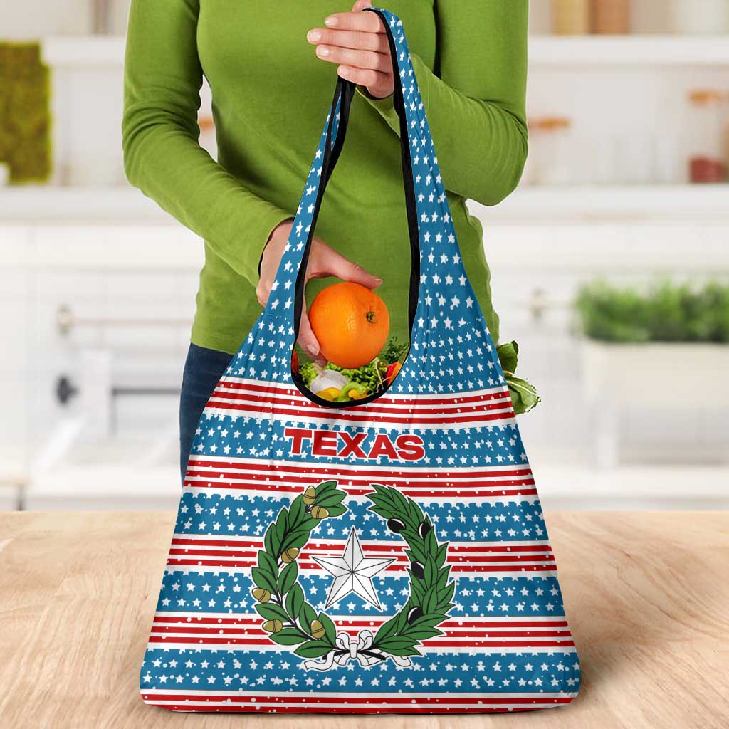 Texas Christmas Grocery Bag with Blue and Red Striped Festive Pattern Lone Star and Santa Motif - Wonder Print Shop