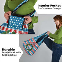 Texas Christmas Grocery Bag with Blue and Red Striped Festive Pattern Lone Star and Santa Motif - Wonder Print Shop