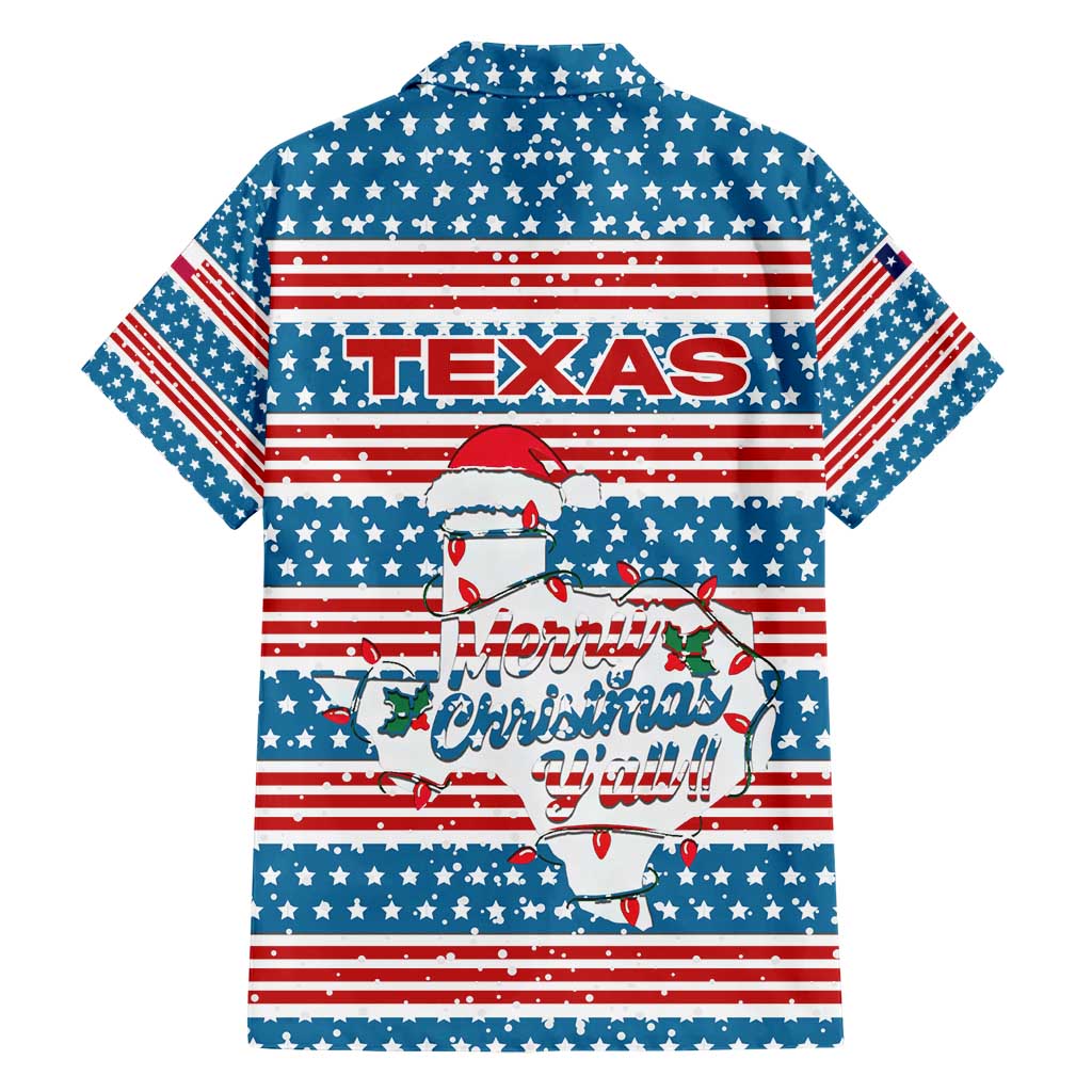Texas Christmas Hawaiian Shirt with Blue and Red Striped Festive Pattern Lone Star and Santa Motif - Wonder Print Shop
