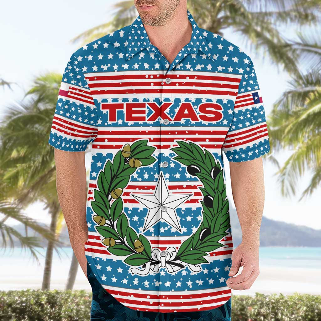 Texas Christmas Hawaiian Shirt with Blue and Red Striped Festive Pattern Lone Star and Santa Motif - Wonder Print Shop