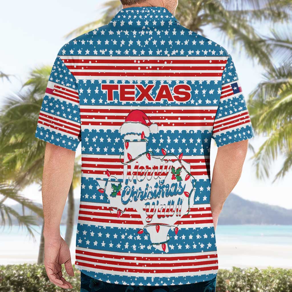 Texas Christmas Hawaiian Shirt with Blue and Red Striped Festive Pattern Lone Star and Santa Motif - Wonder Print Shop