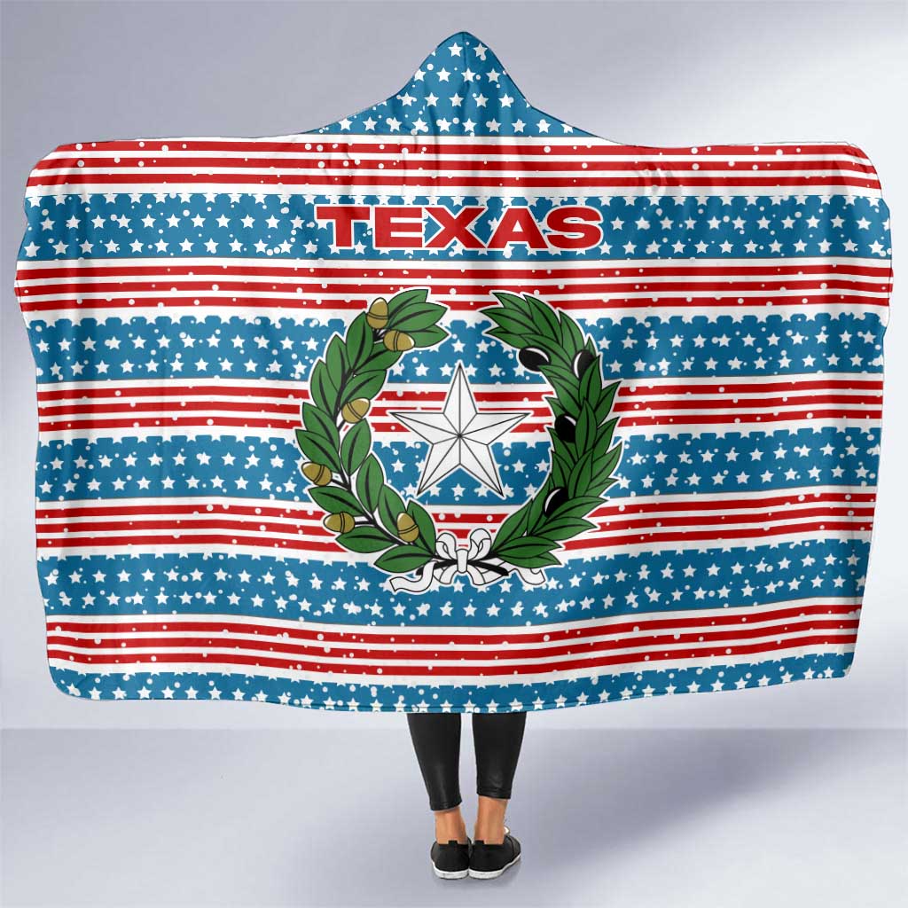 Texas Christmas Hooded Blanket with Blue and Red Striped Festive Pattern Lone Star and Santa Motif - Wonder Print Shop