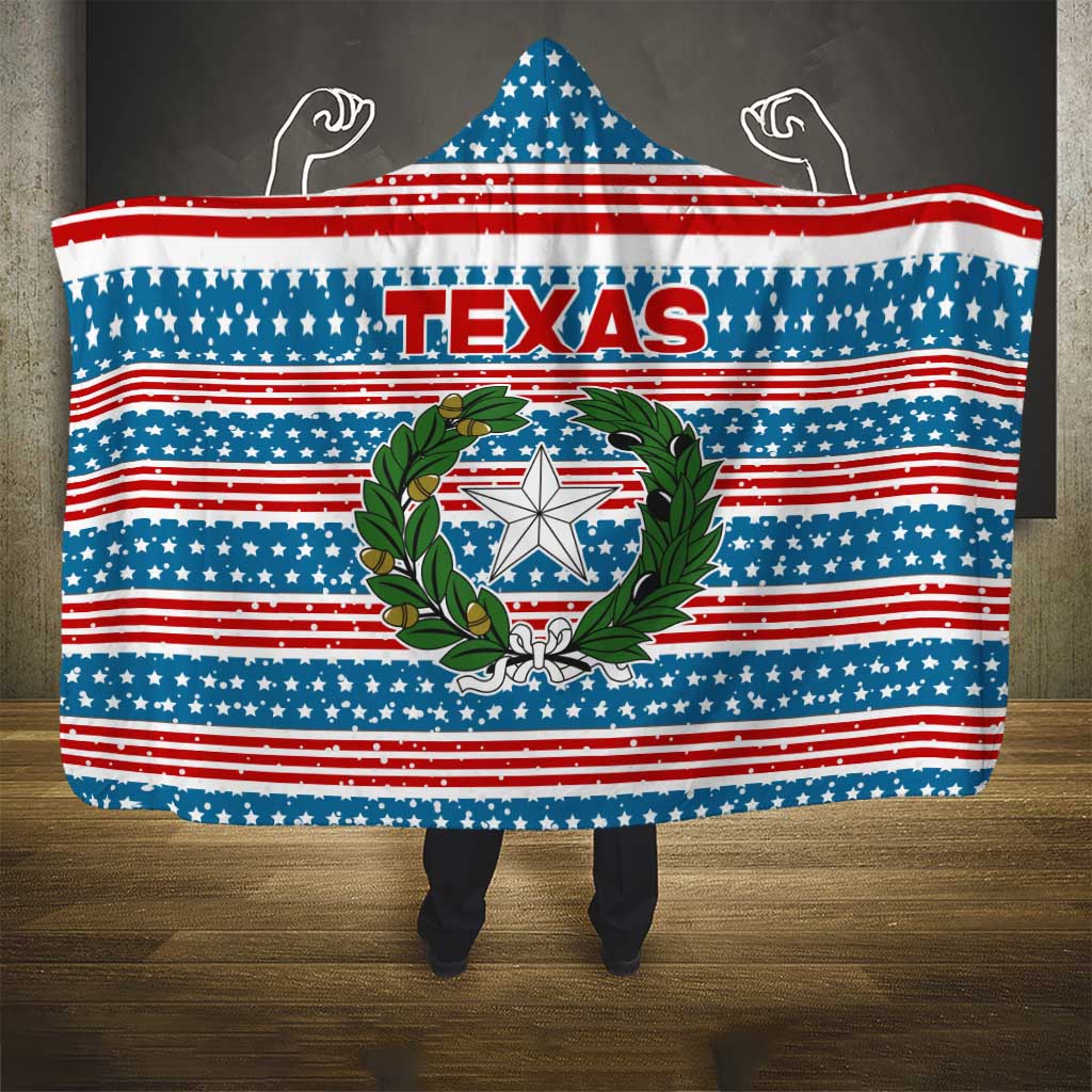 Texas Christmas Hooded Blanket with Blue and Red Striped Festive Pattern Lone Star and Santa Motif - Wonder Print Shop