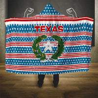 Texas Christmas Hooded Blanket with Blue and Red Striped Festive Pattern Lone Star and Santa Motif - Wonder Print Shop