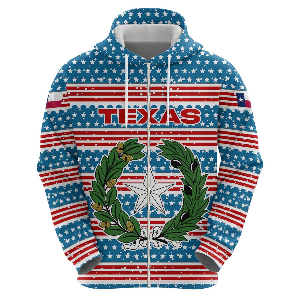 Texas Christmas Hoodie with Blue and Red Striped Festive Pattern Lone Star and Santa Motif - Wonder Print Shop
