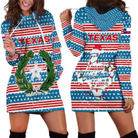 Texas Christmas Hoodie Dress with Blue and Red Striped Festive Pattern Lone Star and Santa Motif - Wonder Print Shop