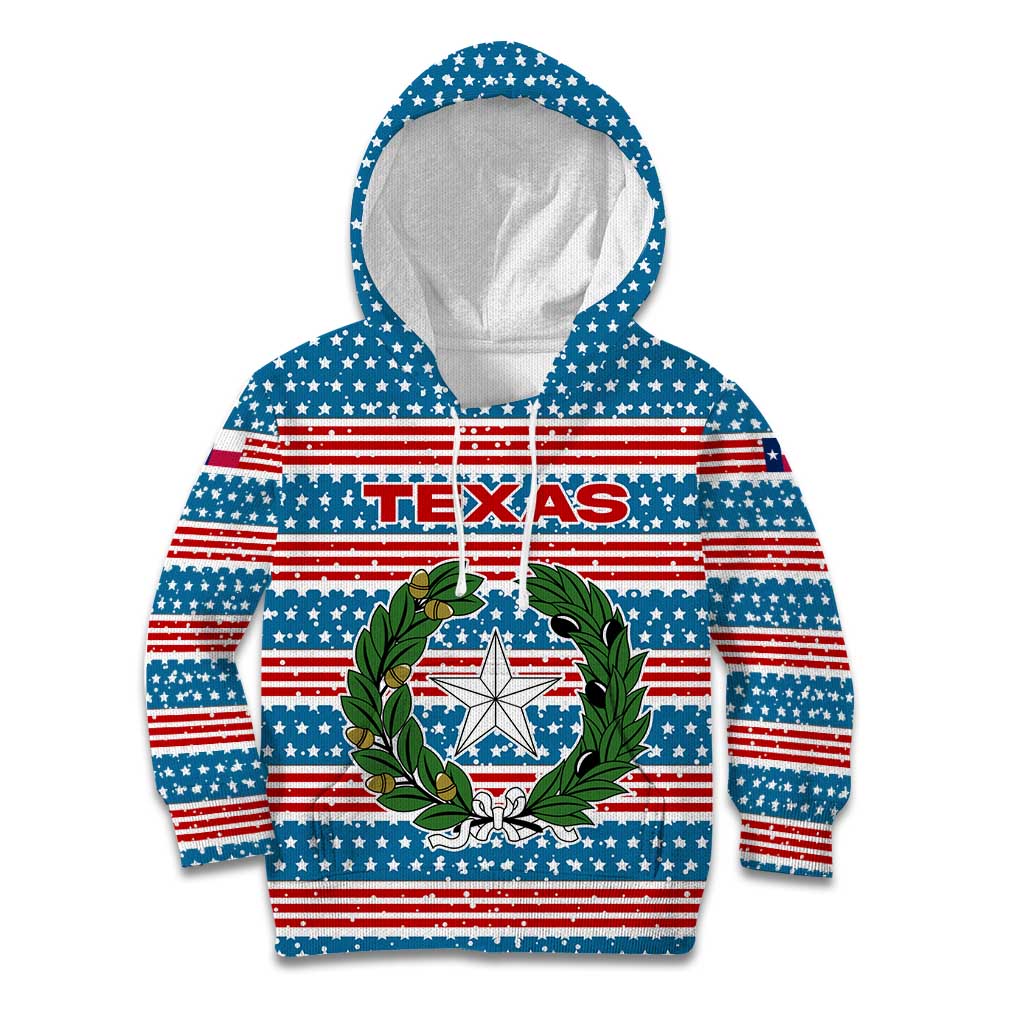 Texas Christmas Kid Hoodie with Blue and Red Striped Festive Pattern Lone Star and Santa Motif - Wonder Print Shop