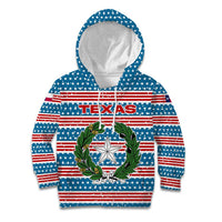 Texas Christmas Kid Hoodie with Blue and Red Striped Festive Pattern Lone Star and Santa Motif - Wonder Print Shop