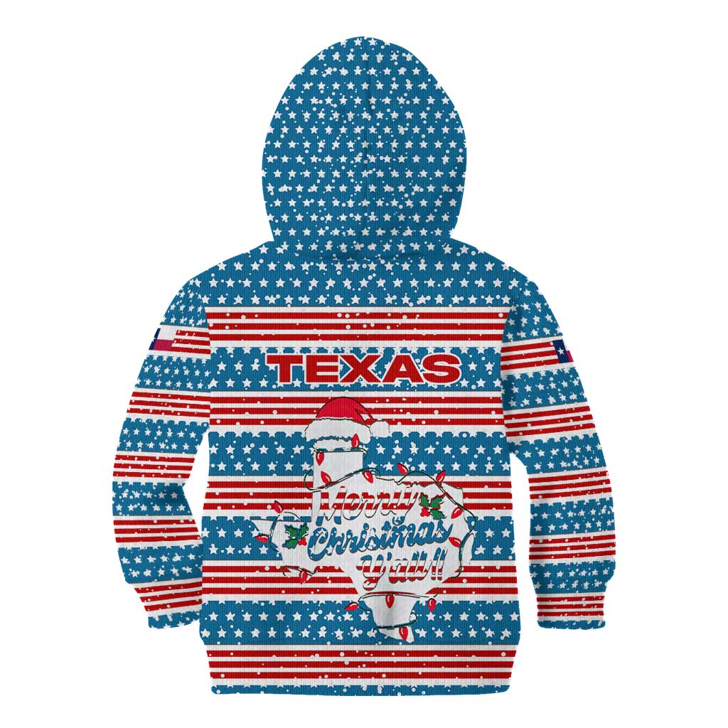 Texas Christmas Kid Hoodie with Blue and Red Striped Festive Pattern Lone Star and Santa Motif - Wonder Print Shop