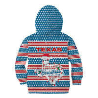 Texas Christmas Kid Hoodie with Blue and Red Striped Festive Pattern Lone Star and Santa Motif - Wonder Print Shop