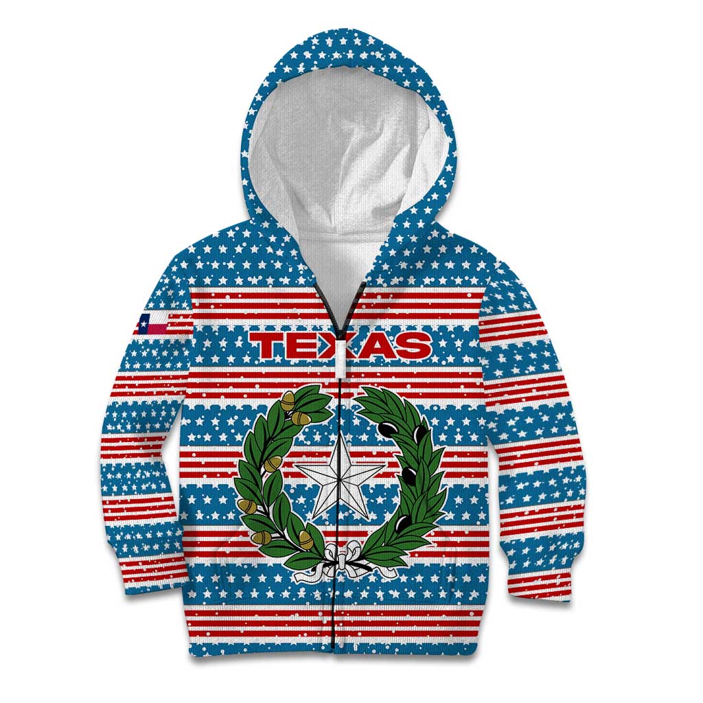 Texas Christmas Kid Hoodie with Blue and Red Striped Festive Pattern Lone Star and Santa Motif - Wonder Print Shop