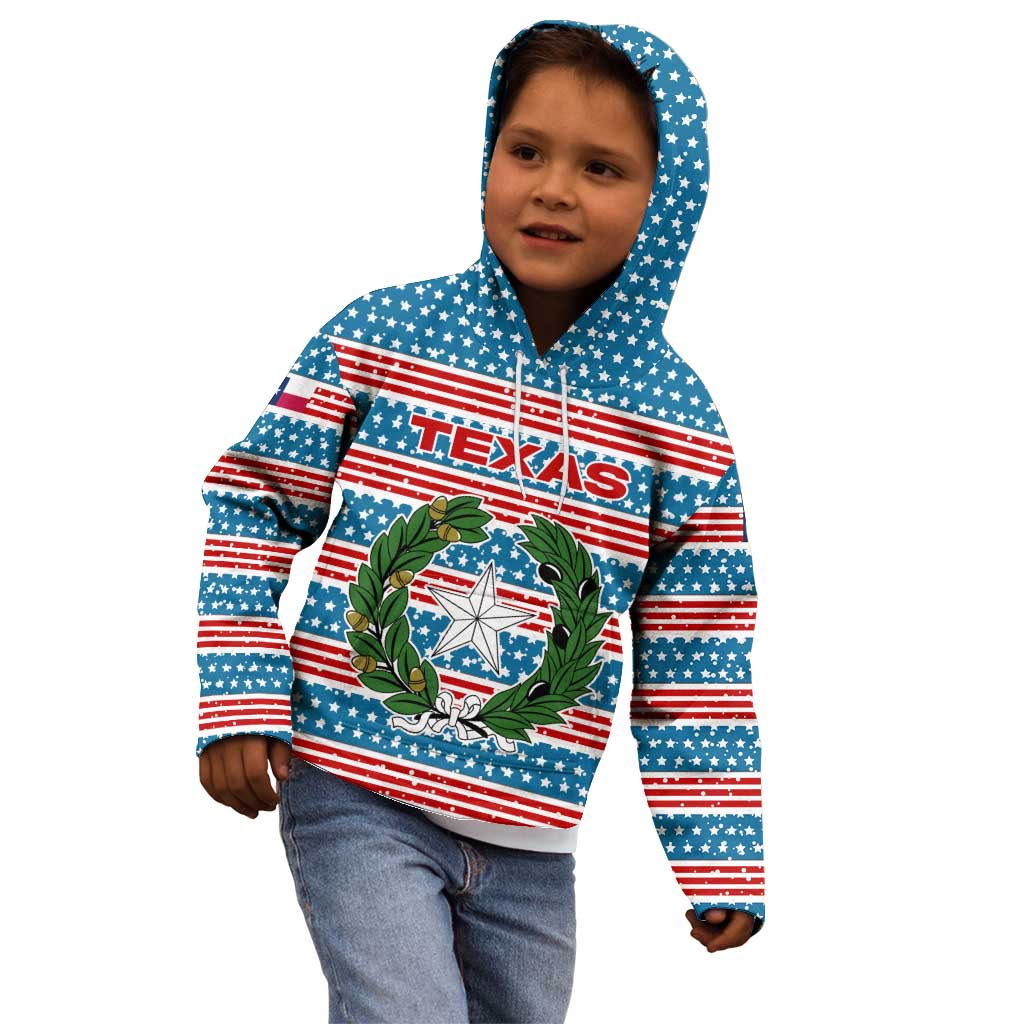 Texas Christmas Kid Hoodie with Blue and Red Striped Festive Pattern Lone Star and Santa Motif - Wonder Print Shop