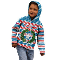 Texas Christmas Kid Hoodie with Blue and Red Striped Festive Pattern Lone Star and Santa Motif - Wonder Print Shop