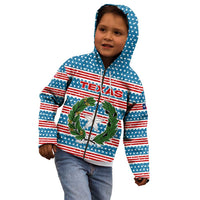 Texas Christmas Kid Hoodie with Blue and Red Striped Festive Pattern Lone Star and Santa Motif - Wonder Print Shop