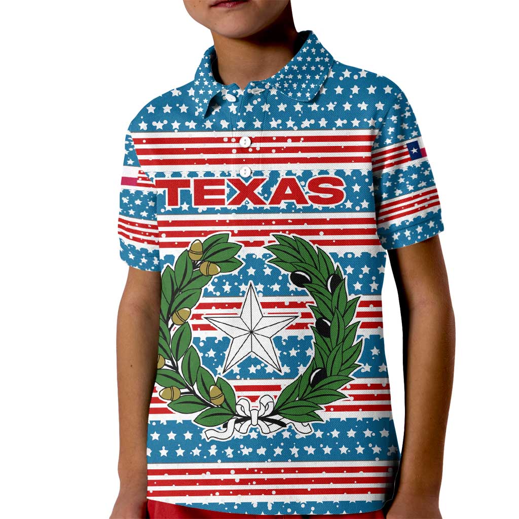 Texas Christmas Kid Polo Shirt with Blue and Red Striped Festive Pattern Lone Star and Santa Motif - Wonder Print Shop