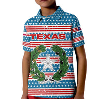 Texas Christmas Kid Polo Shirt with Blue and Red Striped Festive Pattern Lone Star and Santa Motif - Wonder Print Shop