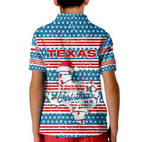 Texas Christmas Kid Polo Shirt with Blue and Red Striped Festive Pattern Lone Star and Santa Motif - Wonder Print Shop