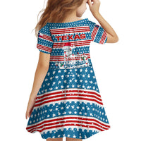 Texas Christmas Kid Short Sleeve Dress with Blue and Red Striped Festive Pattern Lone Star and Santa Motif - Wonder Print Shop