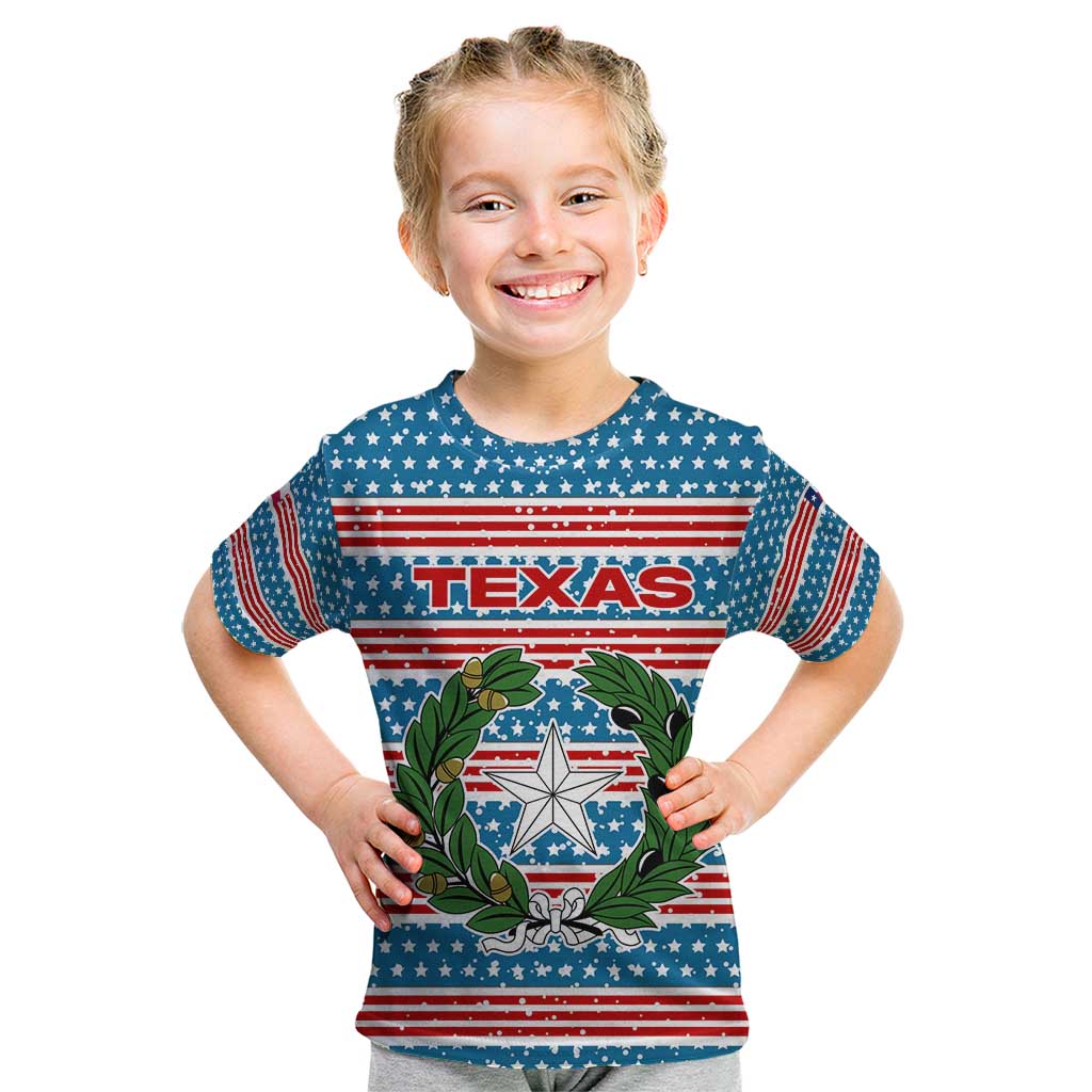 Texas Christmas Kid T Shirt with Blue and Red Striped Festive Pattern Lone Star and Santa Motif - Wonder Print Shop