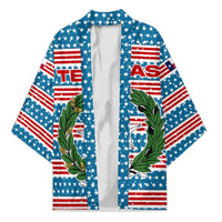 Texas Christmas Kimono with Blue and Red Striped Festive Pattern Lone Star and Santa Motif - Wonder Print Shop