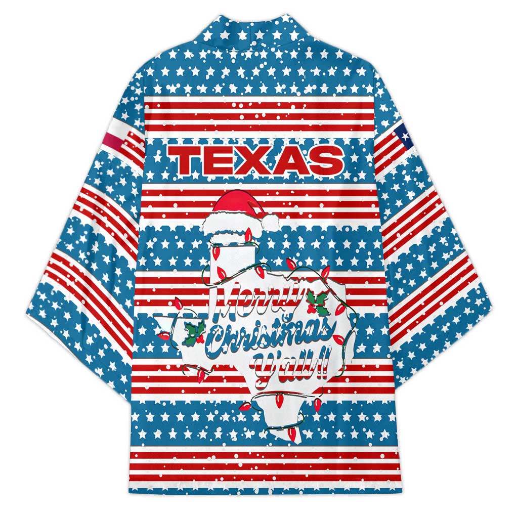 Texas Christmas Kimono with Blue and Red Striped Festive Pattern Lone Star and Santa Motif - Wonder Print Shop