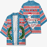 Texas Christmas Kimono with Blue and Red Striped Festive Pattern Lone Star and Santa Motif - Wonder Print Shop
