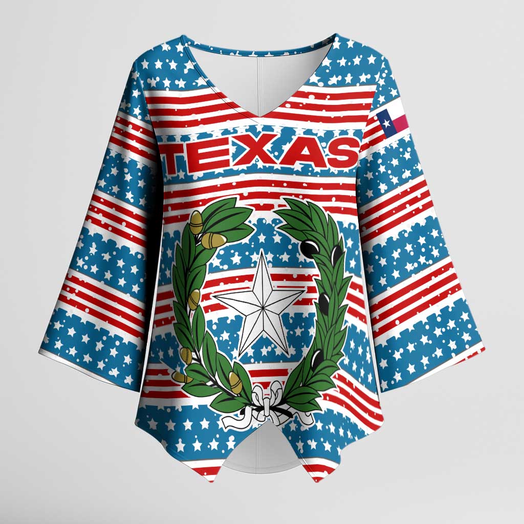 Texas Christmas Kimono Sleeve Blouse with Blue and Red Striped Festive Pattern Lone Star and Santa Motif - Wonder Print Shop