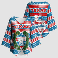 Texas Christmas Kimono Sleeve Blouse with Blue and Red Striped Festive Pattern Lone Star and Santa Motif - Wonder Print Shop