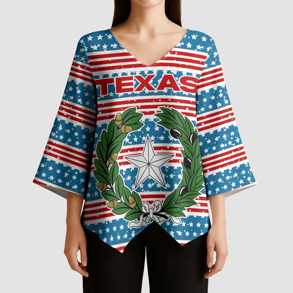 Texas Christmas Kimono Sleeve Blouse with Blue and Red Striped Festive Pattern Lone Star and Santa Motif - Wonder Print Shop