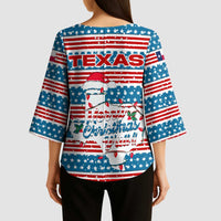 Texas Christmas Kimono Sleeve Blouse with Blue and Red Striped Festive Pattern Lone Star and Santa Motif - Wonder Print Shop