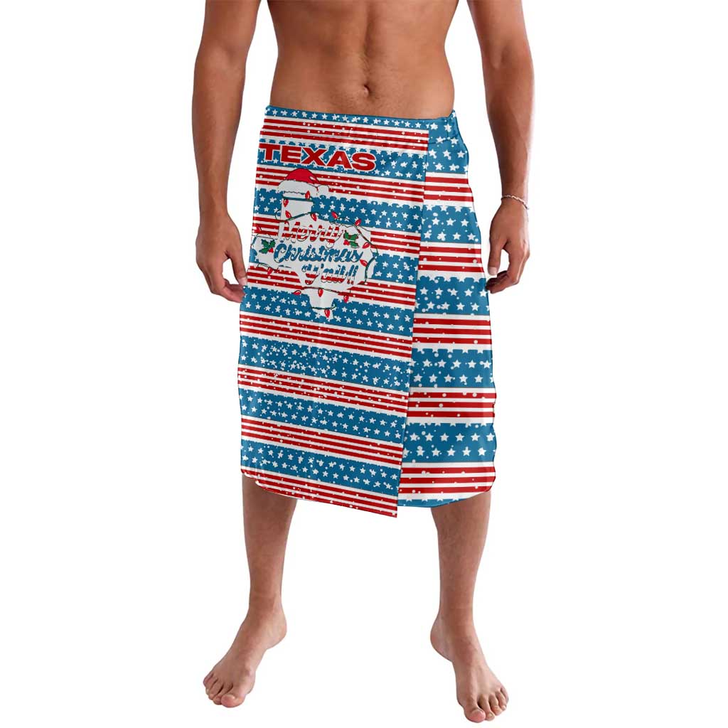 Texas Christmas Lavalava with Blue and Red Striped Festive Pattern Lone Star and Santa Motif - Wonder Print Shop