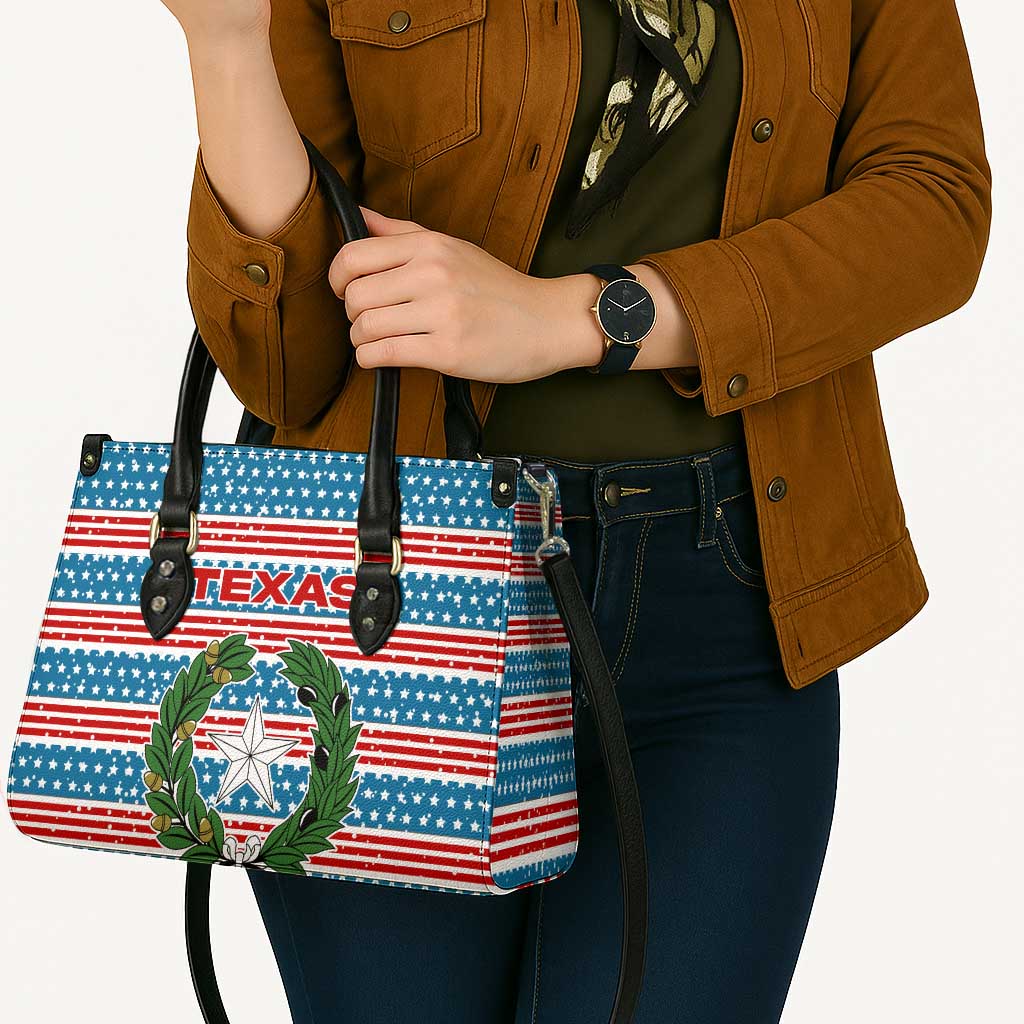 Texas Christmas Leather Bag with Blue and Red Striped Festive Pattern Lone Star and Santa Motif - Wonder Print Shop