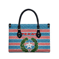 Texas Christmas Leather Bag with Blue and Red Striped Festive Pattern Lone Star and Santa Motif - Wonder Print Shop