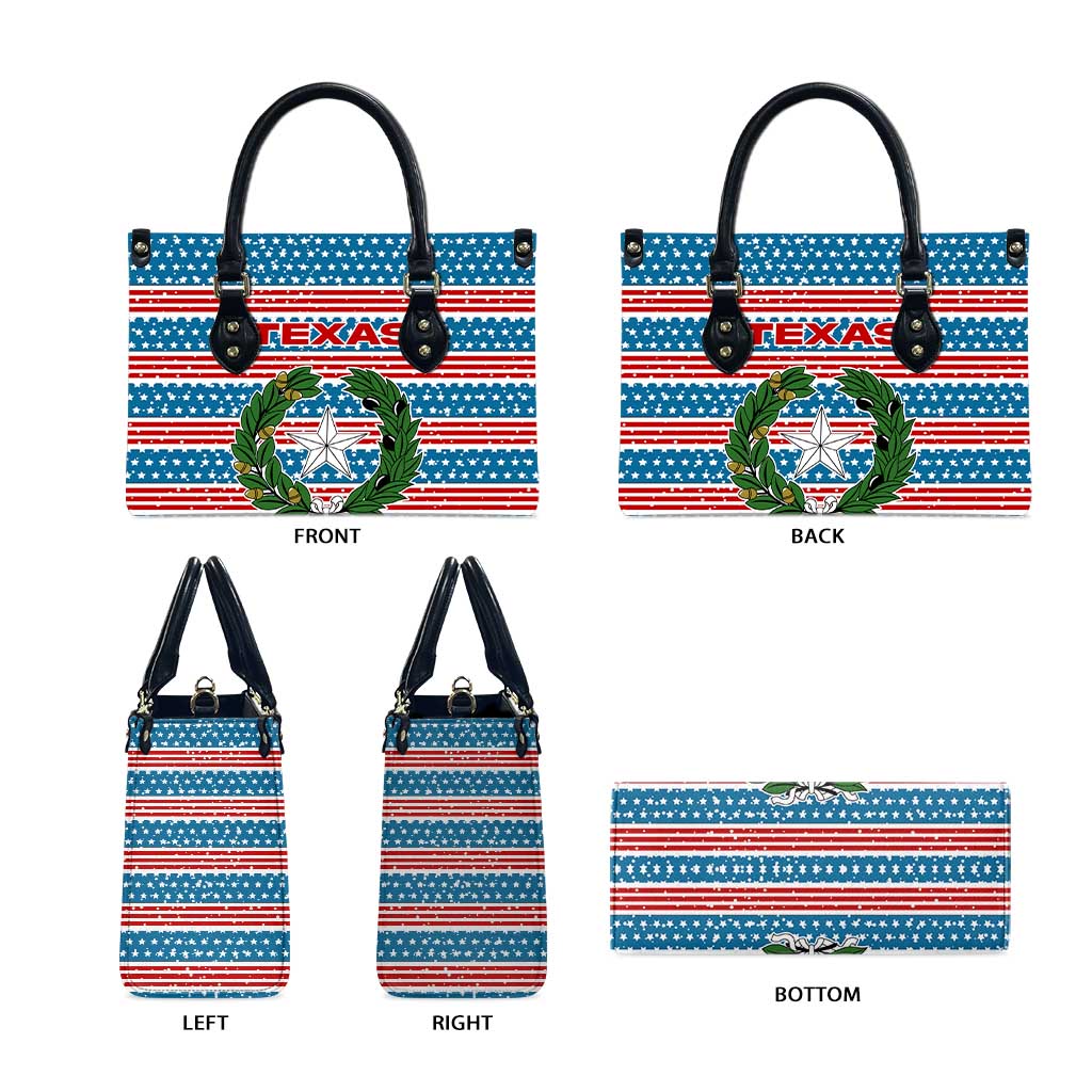 Texas Christmas Leather Bag with Blue and Red Striped Festive Pattern Lone Star and Santa Motif - Wonder Print Shop