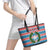 Texas Christmas Leather Tote Bag with Blue and Red Striped Festive Pattern Lone Star and Santa Motif - Wonder Print Shop