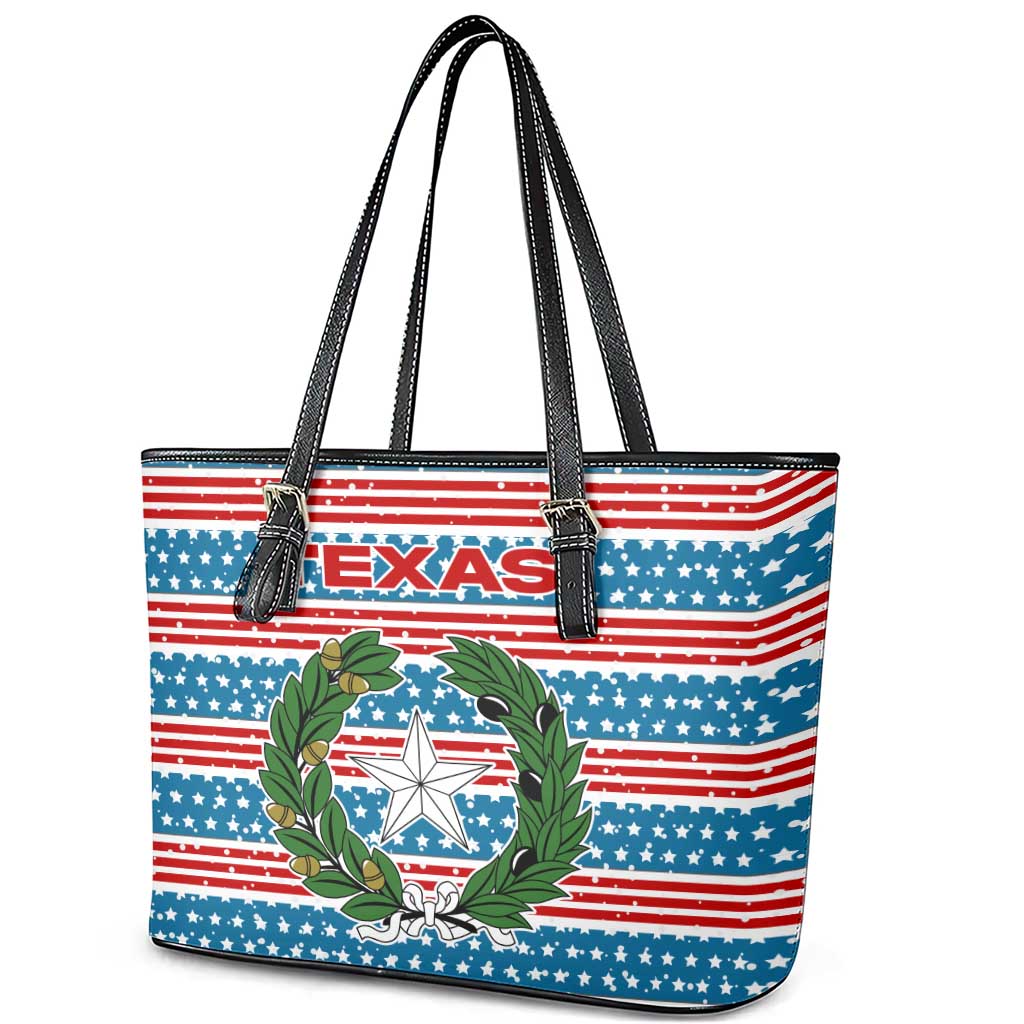 Texas Christmas Leather Tote Bag with Blue and Red Striped Festive Pattern Lone Star and Santa Motif - Wonder Print Shop
