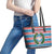 Texas Christmas Leather Tote Bag with Blue and Red Striped Festive Pattern Lone Star and Santa Motif - Wonder Print Shop