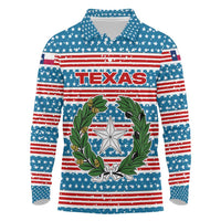 Texas Christmas Long Sleeve Polo Shirt with Blue and Red Striped Festive Pattern Lone Star and Santa Motif - Wonder Print Shop