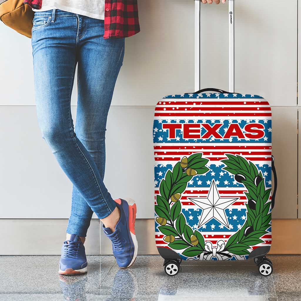 Texas Christmas Luggage Cover with Blue and Red Striped Festive Pattern Lone Star and Santa Motif - Wonder Print Shop